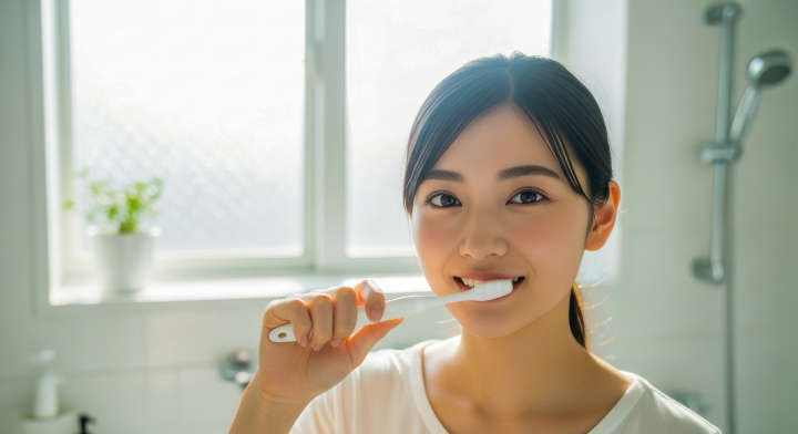 歯磨きを丁寧に行う女性