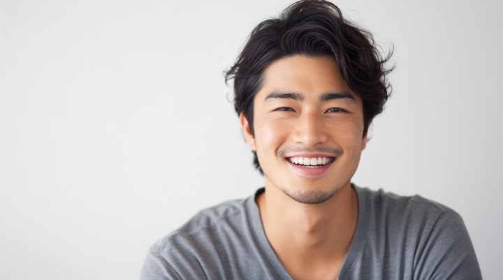 ブラッシング指導で健康な歯を維持している笑顔の男性