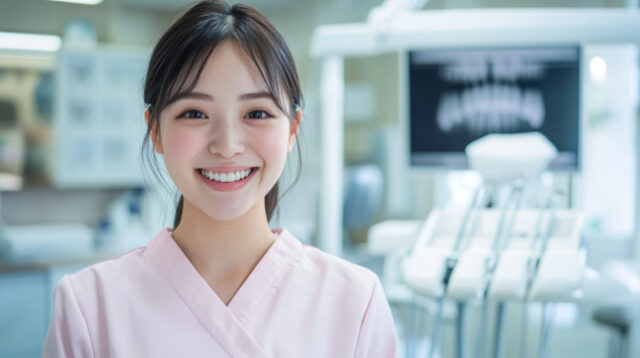 歯科医院で働く歯科衛生士の女性