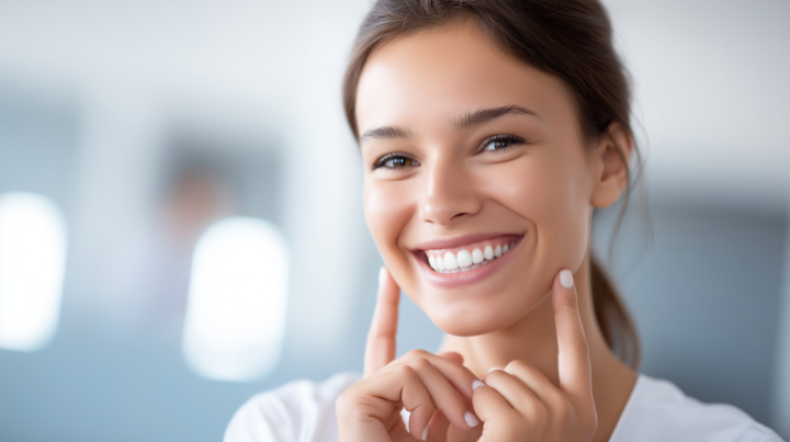 白い歯を見せて笑う女性